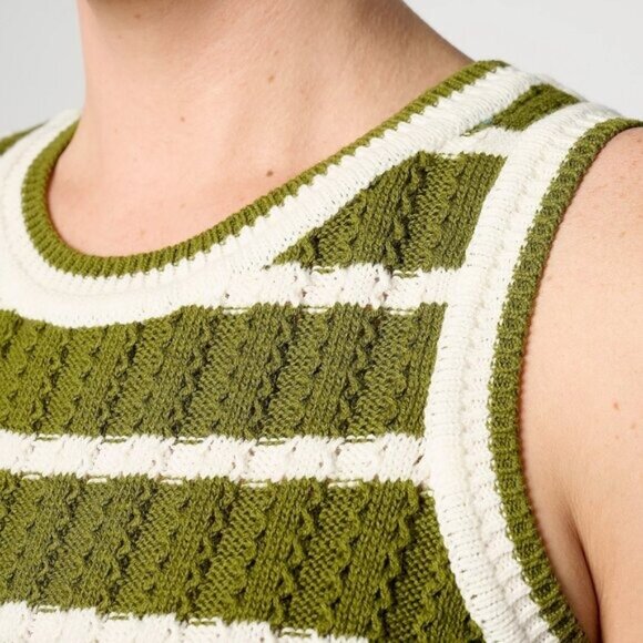 NWOT Joan Rivers Olive Striped Cotton Crochet Sweater Tank L - Picture 4 of 15